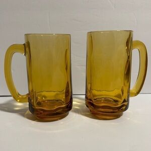 2 Vintage Amber Hazel Atlas Glass Beer Steins Teardrop Optic